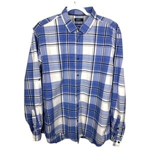 Alfani Mens Regular Fit‎ Blue Plaid Long Sleeve Button Down Shirt XL